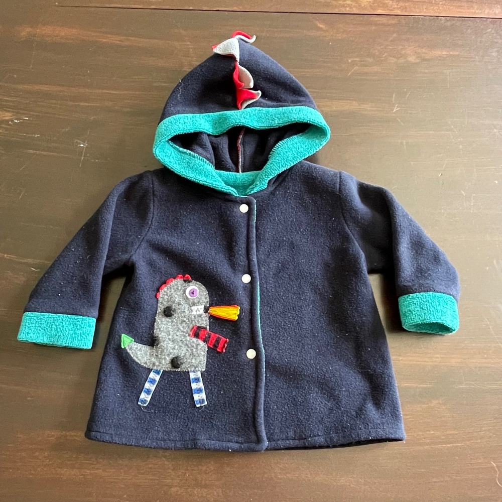 Tuff Kookooshka Kids Navy Blue Dinosaur Fleece Hooded Jacket 12/18 Months USA